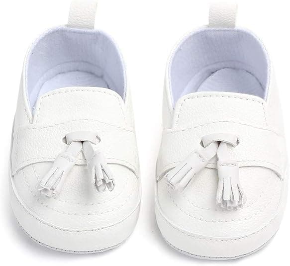 Csfry Infant Toddler Baby Boys Soft Moccasinss Crib Shoes White US5