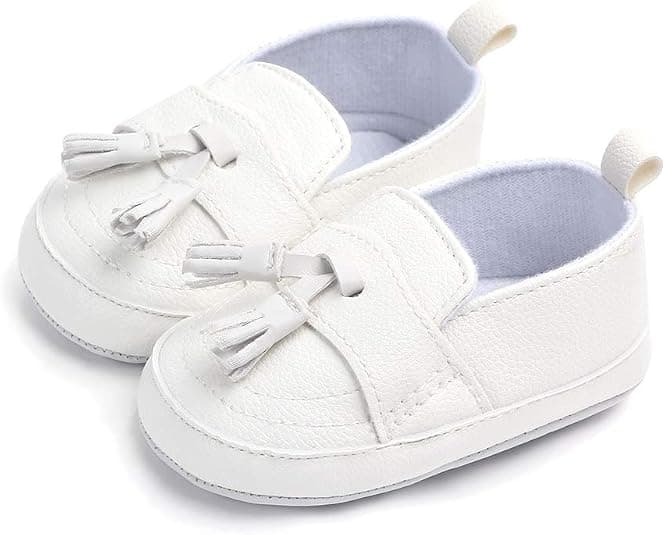 Csfry Infant Toddler Baby Boys Soft Moccasinss Crib Shoes White US5