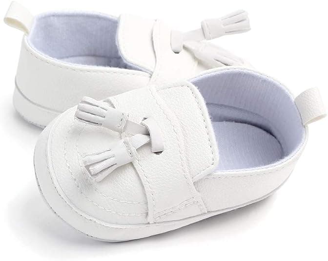 Csfry Infant Toddler Baby Boys Soft Moccasinss Crib Shoes White US5