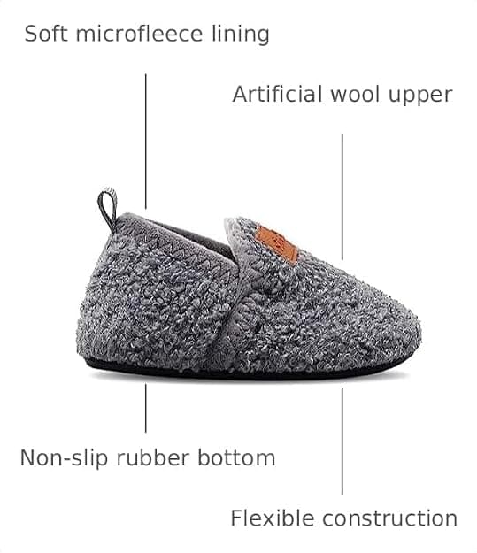 XIHALOOK Toddler Boys Girls Cozy Fleece Slippers with Non Skid Sole Bottom Warm Winter Socks Shoes Grey Lattice, 6.5-7.5 Toddler