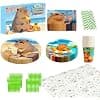 QPGJPD 141Pcs Capybara Paper Plates Capy Party Supplies Summer Party Decorations Cute Animals Tableware Set