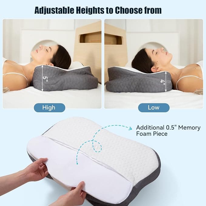 SIEMOUR Ergonomic Cevical Pillow for Neck Pain Relief, Contour Memory Foam Neck Support Pillow for Side, Back and Stomach Sleeper