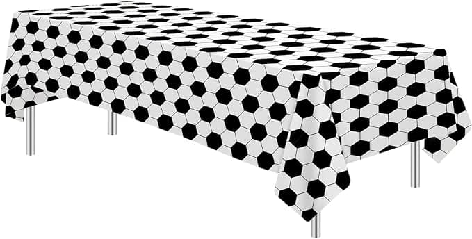 HERSAUL Soccer pattern Tablecloth 54 x 108 Inch, Football pattern Party Decorations, Disposable Plastic Table Cover for Soccer Birthday Party, Sports Theme Party Supplies, Game Day Table Decor (white))