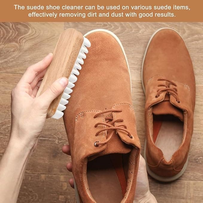 2pcs Suede Shoe Brush and Eraser Nubuck Brush Suede Eraser Rubber Suedes Brushs Cleaner for Shoes, Bags, Jacket, Purse, Sofa (Color:Wood)