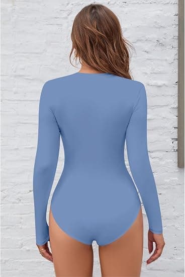 SHEIUGU Women's Short Sleeve Round Neck T Shirts Ribbed Bodysuits Tops Soft Body Suits Women Clothing(Short Sleeve Light Haze Blue,XX-Large)