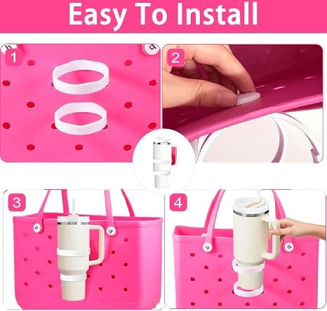 CHOULULUED Cup Holder for Bogg Bag Compatible with Stanley 30 oz 40 oz, Drink Holder for Simple Modern Rubber Beach Tote, Water Bottle Holder Attachment for XL Medium Small Bog Bag