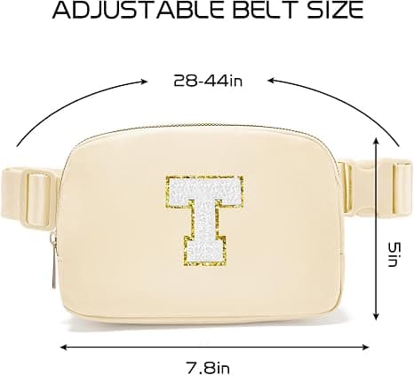 Gitus Birthday Gifts for 8 9 10 11 12 13 Year Old Girls Personalized Fanny Pack Crossbody Bags with Initial Letter Patch Belt Bag for Teen Girls Cute Trendy Stuff Travel Essentials (Beige-T)