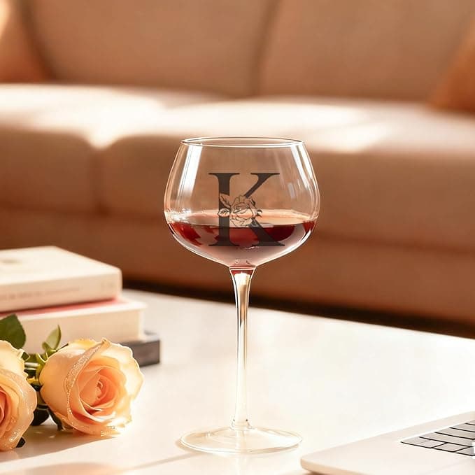 L＆J Home Personalized Wine Glasses Gifts for Women,Monogrammed Customized A-Z Initial Wine Gift,Birthday,Christmas,Valentines Day,Mothers Day gifts for Women,Mom,Wife,Best Friend,Sister (Letter K)