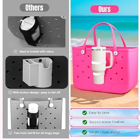 CHOULULUED Cup Holder for Bogg Bag Compatible with Stanley 30 oz 40 oz, Drink Holder for Simple Modern Rubber Beach Tote, Water Bottle Holder Attachment for XL Medium Small Bog Bag