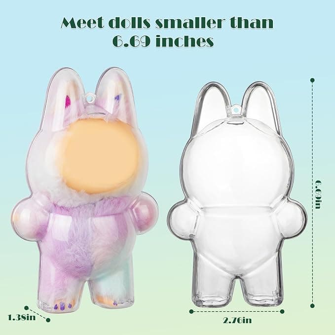2PCS Clear Figure Display Bag Case for LABU,Cases for Blind Box Doll,Protective Case for Plush Doll,Doll Storage Bag,Clear Hanging Display Case Suitable for Dolls Under 17 CM