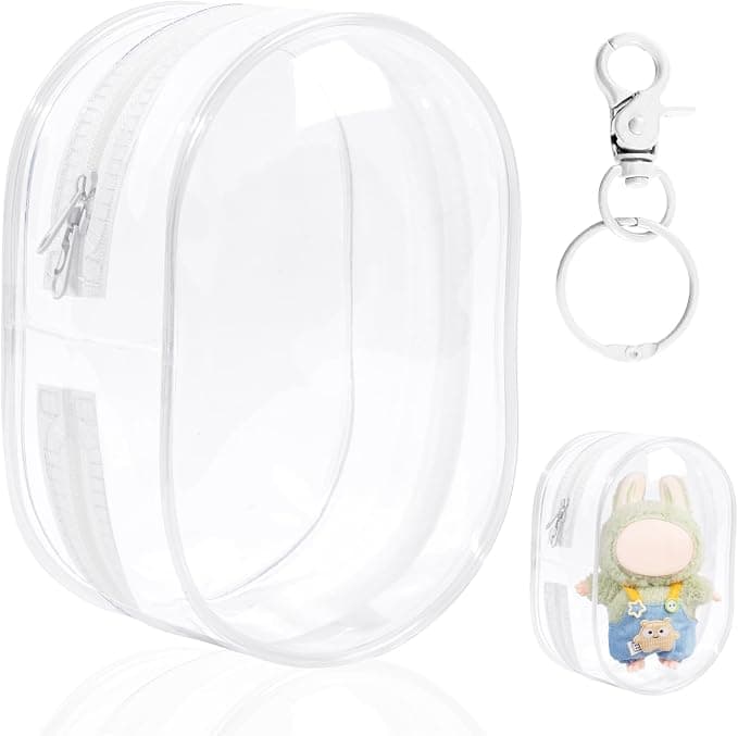 Clear Figure Display Case, Protective Case for Plush Doll Storage Bag PVC Hanging Doll Cover Pouch with Keychain for 17cm Dolls Accessories.