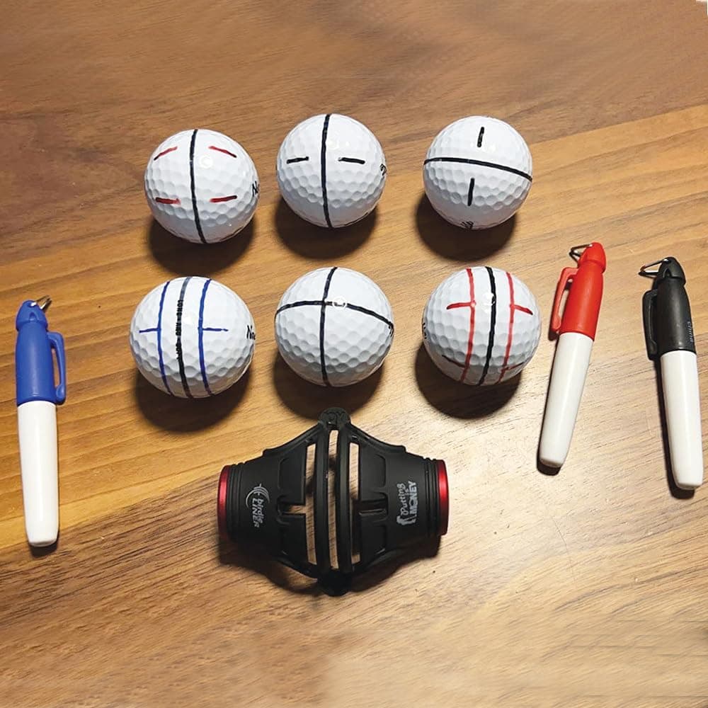 Vantico 1 pcs Golf Ball Line Drawing Tool, Professional Alignment Marker with Plastic Guide Template, Red Black Pen, for Putting Accuracy