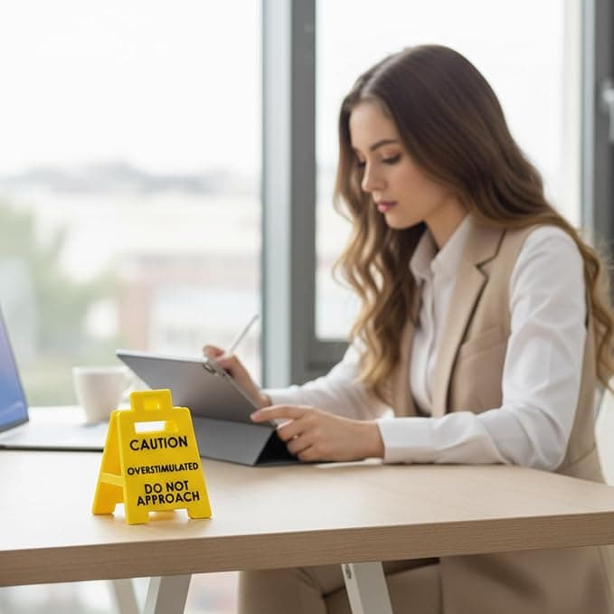 Funny Prank Gift Mini Caution Overstimulated Desk Sign for Coworkers Teammates Employees Boss (2PCS)