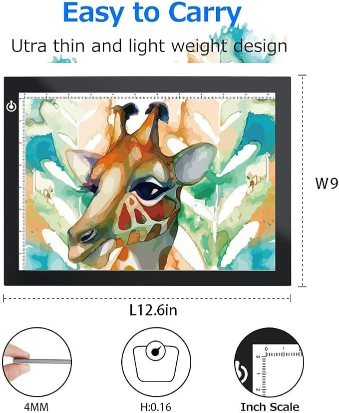 Black A4 Dimmable LED Artcraft Light Box Tracer Slim Light Pad Portable Tablet, USB Power Cable Copy Drawing Board Tracing Table for Artists Designing, Animation, Sketching, Stenciling X-ray Viewing