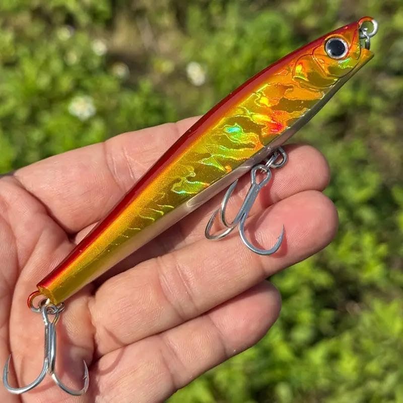 MYSOAS Jerkbait Fishing Lure Minnow 119S, Slow Sinking Saltwater Surf Fishing Lures with Tungsten Weight, Long Cast System, Through-Wire Construction, BKK 4X Hooks, for Halibut Striped Bass Surf Perch