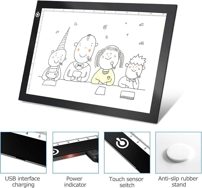Black A4 Dimmable LED Artcraft Light Box Tracer Slim Light Pad Portable Tablet, USB Power Cable Copy Drawing Board Tracing Table for Artists Designing, Animation, Sketching, Stenciling X-ray Viewing