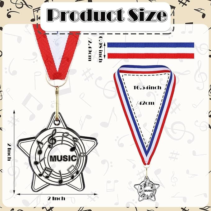 Tondiamo 24/48 Pcs Award Medals Bulk Sports Medals with Neck Ribbons 2 Inches Winner Award Prize Gift for Sports Themed Party Favors Team Tournaments School Match(24 Pcs,Music Medal)