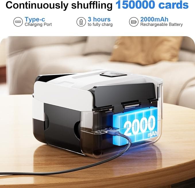 Demolike Automatic Card Shuffler, Electric Shuffling Machine for 1-2 Decks, Low Noise, Rechargeable & Portable Shuffler Machine for UNO Poker, Black-White