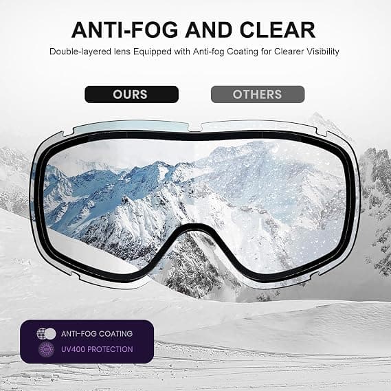suoso OTG Ski Goggles for Men and Women, UV400 Protection Anti Fog Snowboard Goggles for Youth Adult Helmet Compatible