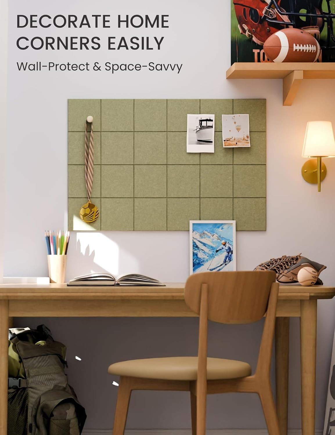 Felt Bulletin Board Tiles -28"x18" Cork Board Alternative for Office Decor, Push Pin Board Wall Organizer 6-Pack - Sage