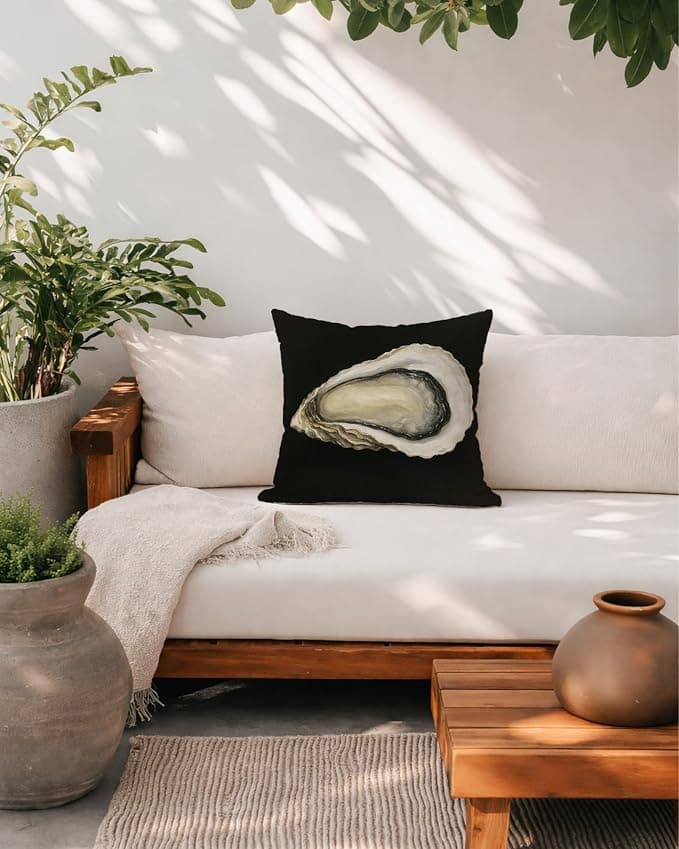 DVFDBHSV Dark Moody Oyster Coastal Pillow Cover 18x18, Beach House Decor, Dark Academia Ocean Oysters Decorative Throw Pillow Cover Pillowcase for Living Room Home Bedroom