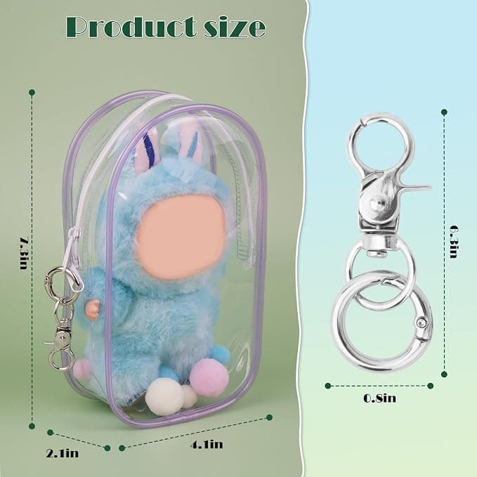 2PCS Clear Figure Display Bag Case for LABU,Cases for Blind Box Doll,Protective Case for Plush Doll,Doll Storage Bag,Clear Hanging Display Case Suitable for Dolls Under 17 CM