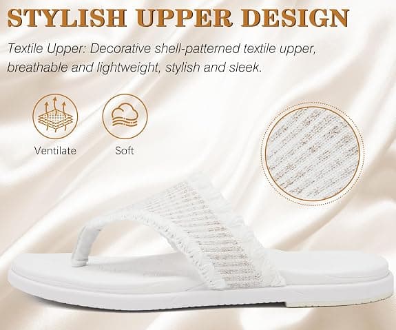 ONCAI Womens Flat Slide Sandals,Casual Yoga Mat Dressy Flip Flop Thong Sandals for Woman 2026 White US Size 7.5 Non-slip Rubber Sole Walking Summer Beach Comfort Lightweight Ladies Slide Shoes