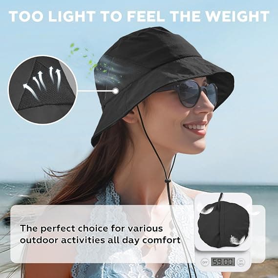 Sukeen Women's Lightweight Adjustable Bucket Hat for Summer Outdoor Use,Breathable & Soft Sun Hat UV Protection and Quick-Dry Black