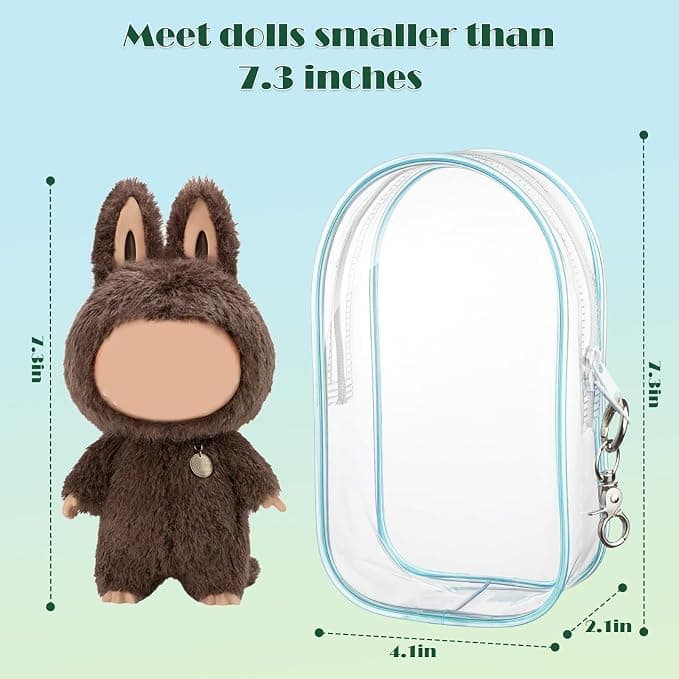 2PCS Clear Figure Display Bag Case for LABU,Cases for Blind Box Doll,Protective Case for Plush Doll,Doll Storage Bag,Clear Hanging Display Case Suitable for Dolls Under 17 CM