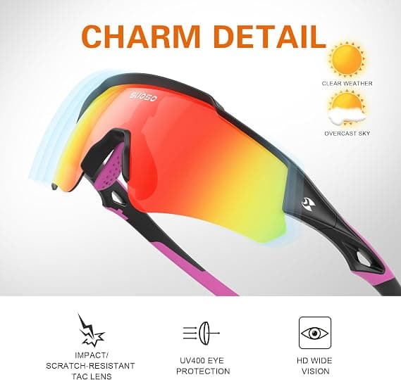 suoso Sports Cycling Sunglasses for Men: Lightweight UV Protection Polarized Sun Glasses for Youth Baseball Softball Running