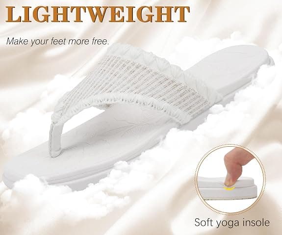 ONCAI Womens Flat Slide Sandals,Casual Yoga Mat Dressy Flip Flop Thong Sandals for Woman 2026 White US Size 7.5 Non-slip Rubber Sole Walking Summer Beach Comfort Lightweight Ladies Slide Shoes
