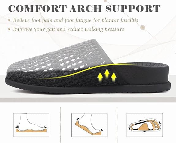 COFACE Womens Orthotic Sandals with Plantar Fasciitis Arch Support Summer Travel Fashion Flats Sandles Beach Essentials Comfort Thick Cushion Dressy Slides Breathable Woven Mesh Mules, Black Size 10