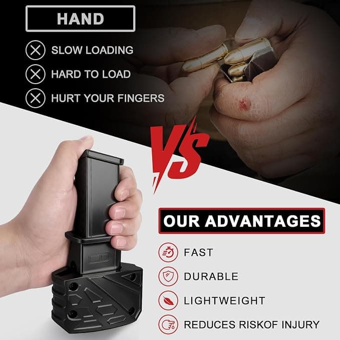 Naerza 9mm Speed Loader for Glock, Magazine Loader for 9mm/.40 S&W, Fast Easy Reloading, Hand-Safe Pain-Free Use, Fits Glock 17/18/19/22/23/24/26/27/34/35/45/47, Durable Portable