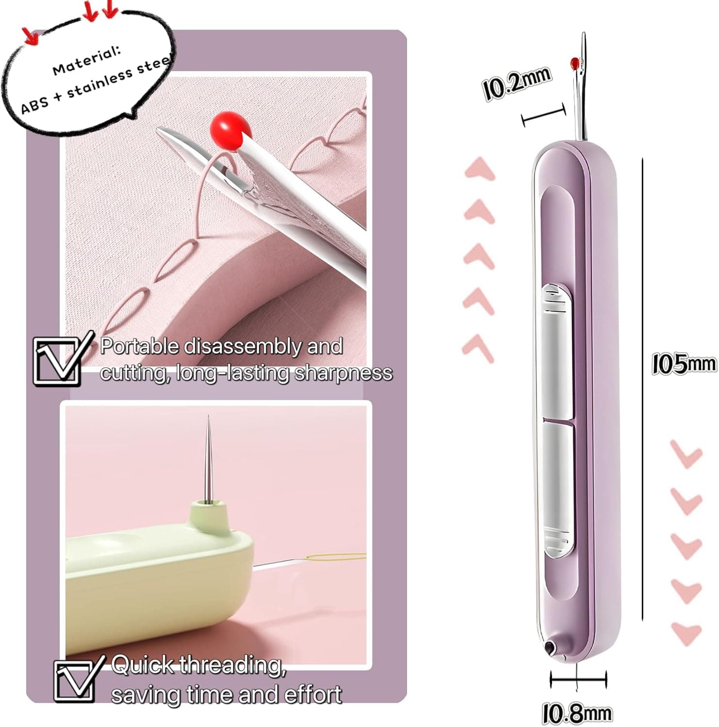 Upgraded 2 in 1 Automatic Needle Threader and Seam Ripper for Hand Sewing,Easy Threader and Seam Tool,Sewing Kit,Quilting Supplies (1Pcs-Green)
