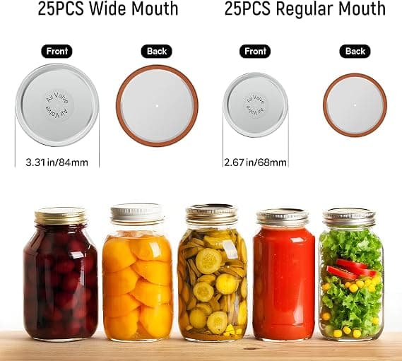 UR ADVANCE 50PCS Canning Lids - 25 Wide Mouth(3.31") & 25 Regular Mouth(2.67") Mason Jar Lids, Vacuum Seal for Ball, Kerr Jars, Compatible with Electric Vacuum Sealers, Food Grade Canning Supplies