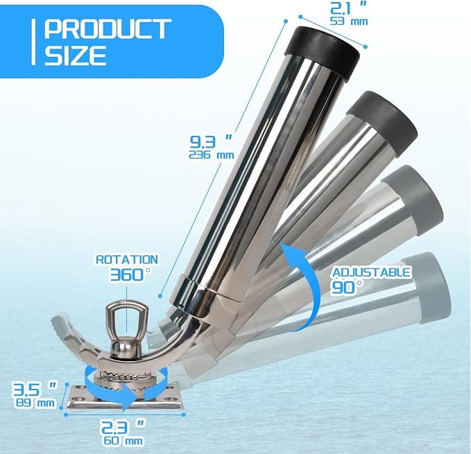 Xinkunmarine Fishing Rod Holder for Boat, 316 Stainless Steel Adjustable Fishing Pole Holder, Marine Quality Deck Mount Trolling Rod Holder for Boat Yacht