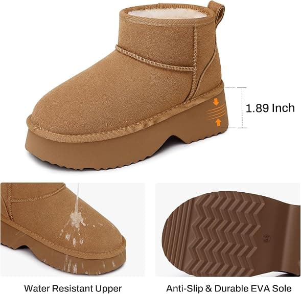 TEMOFON Snow Boots for Women Platform Winter Ankle Booties Suede Waterproof Mini Warm Fur Comfortable Outdoor Shoes 2025