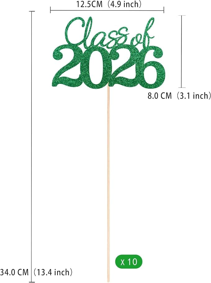 10 PCS Graduation Class Centerpieces Green Class of 2026 Graduation Centerpieces, 2026 Centerpieces for Tables Cake Toppers