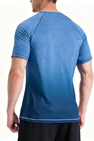 EZRUN Men's UPF 50+ Swim Shirt Quick Dry Rash Guard | UPF 50+ Gradient Shirt Blocks Harmful UV Rays. Quick-dry, Chafe-free Fabric is Perfect for Surfing, Gym & Beaches