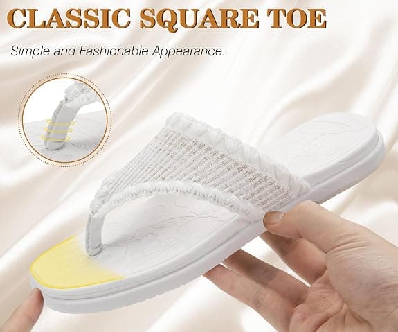ONCAI Womens Flat Slide Sandals,Casual Yoga Mat Dressy Flip Flop Thong Sandals for Woman 2026 White US Size 7.5 Non-slip Rubber Sole Walking Summer Beach Comfort Lightweight Ladies Slide Shoes