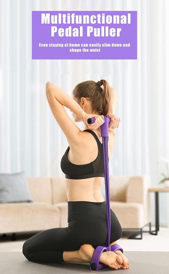 21 Fitness Resistance Bands-4 Tube Pedal Ankle Puller,Pedal Resistance Band with Handle,Resistance Bands,Strength Training, Tummy, Waist, Arm, Leg Slimming, Home Gym Exercise Equipment (4 Tube)