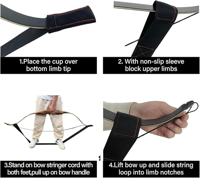 NOVASPARK Recurve Bow Stringer Tool, Heavy-Duty Nylon Strap with Anti-Slip Grip Pad for Safely Stringing Longbows, Prevents Twisted Limbs During Target Practice & Field Assembly
