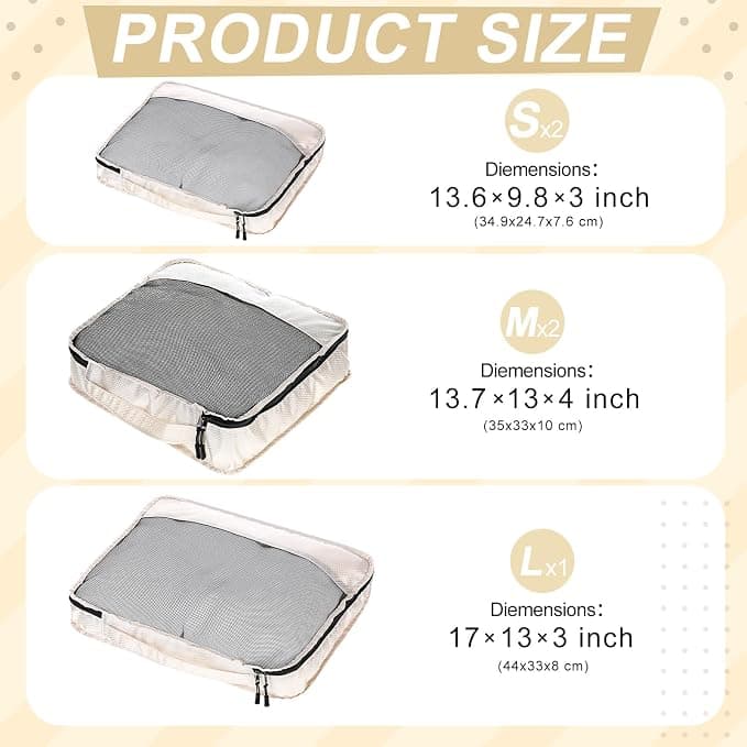 Bulyoou 5 Pcs Packing Cubes for Suitcase Large Travel Cubes Carry on Luggage Organizer Bags for Clothes Accessories(Mixed,Khaki)