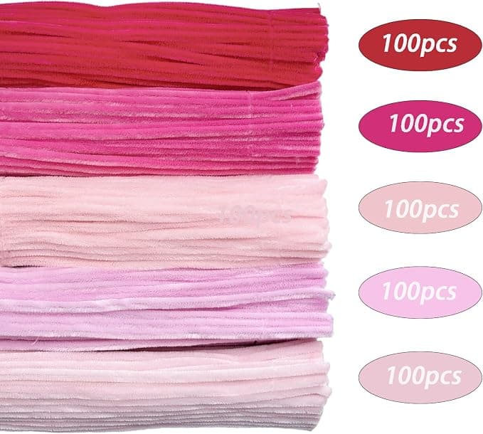 Pink Pipe Cleaners Craft Supplies Chenille Stems for Handmade Gift Flower Bouquet DIY Art and Craft Projects (6 mm x 12 Inch)，500pcs Pink