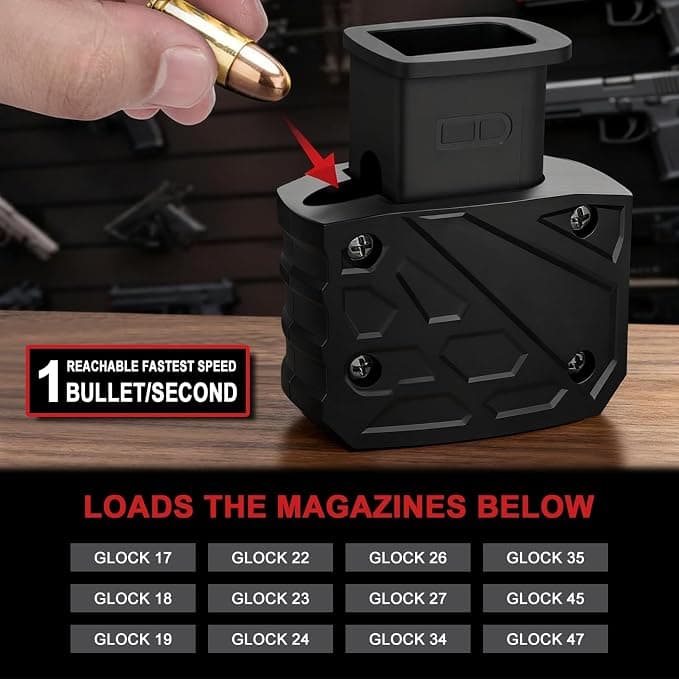 Naerza 9mm Speed Loader for Glock, Magazine Loader for 9mm/.40 S&W, Fast Easy Reloading, Hand-Safe Pain-Free Use, Fits Glock 17/18/19/22/23/24/26/27/34/35/45/47, Durable Portable
