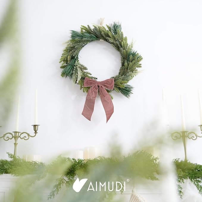 AIMUDI Pink Rosy Velvet Bows - 6.5" x 15" Christmas Bows for Gift Wrapping, Tree, Wreath, Garland, Staircase, Home & Outdoor Winter Decorations, 2 PCs