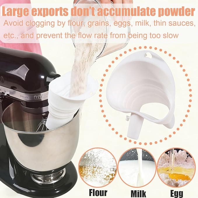 Flour Funnel for Kitchen Aid Mixer,Kitchenaid Attachments for Stand Mixer,Pour Spout for Kitchenaid Mixer,Cookie Countess Flour Funnel for Kitchen Aid,Perfect for Baking, Easy to Use, and Clean