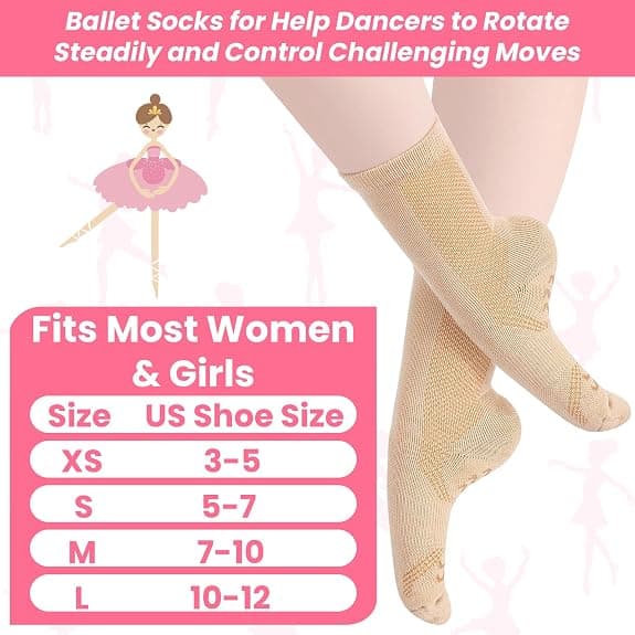 Twistover 5 Pairs Dance Non-slip Sock with Spin Spot Thin Sheer Ballet Dance Seamless Tight Sock for Women Girl Dancer(Xs)