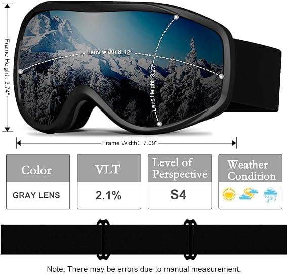 suoso OTG Ski Goggles for Men and Women, UV400 Protection Anti Fog Snowboard Goggles for Youth Adult Helmet Compatible