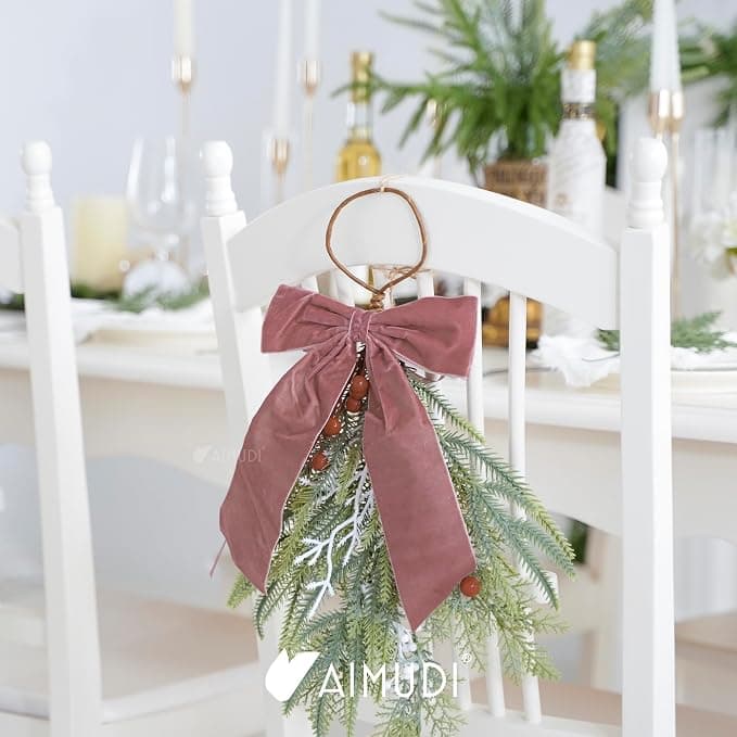 AIMUDI Pink Rosy Velvet Bows - 6.5" x 15" Christmas Bows for Gift Wrapping, Tree, Wreath, Garland, Staircase, Home & Outdoor Winter Decorations, 2 PCs
